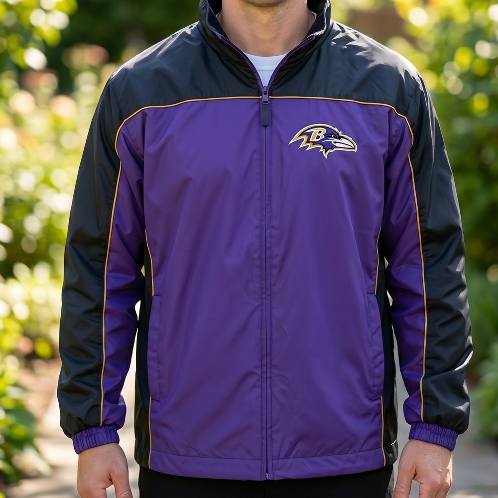 NFL Baltimore Ravens Track‎ Jacket Full Zip Purple Black Mens Large L